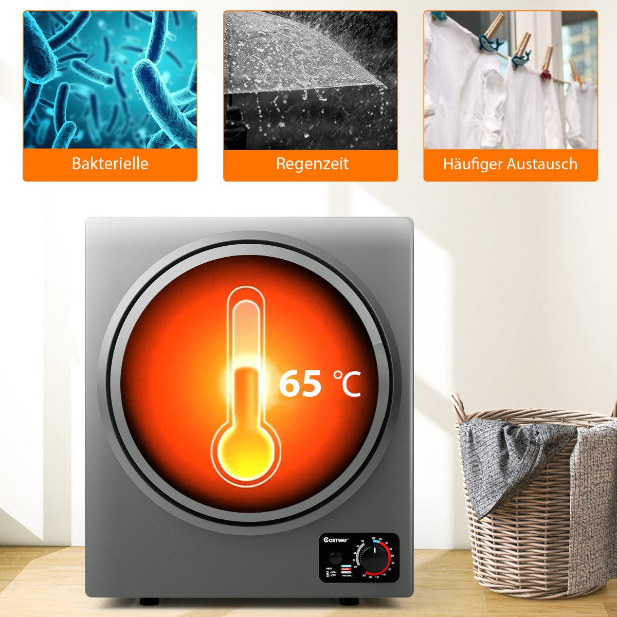 Mini Vented Tumble Dryer 2.5kg, 850W, 4 Modes