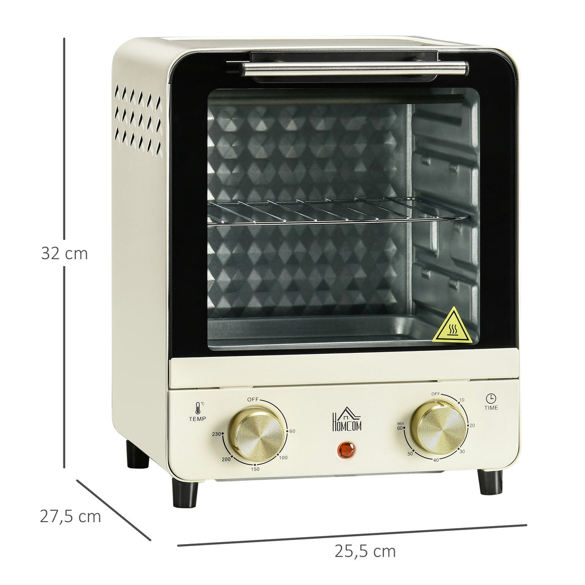 Mini oven 15L, 1 hour timer, 60-230°C, pizza oven with circulating air, 1000 W, mini oven with baking tray set, crumb tray, cream white
