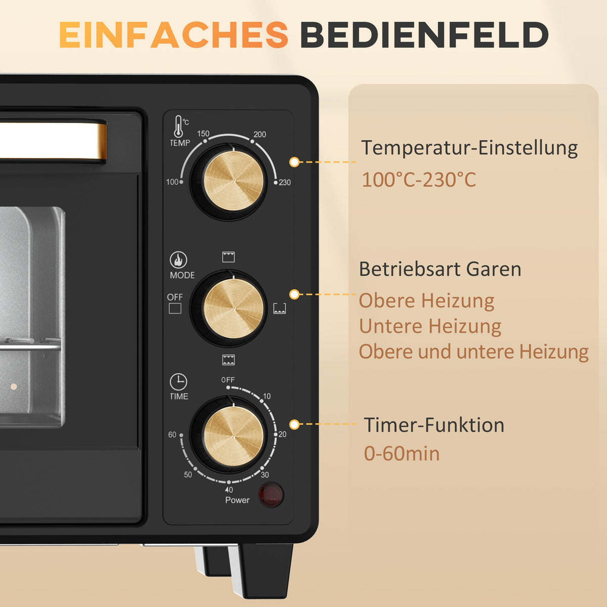 Mini oven 16 L 1400W Mini oven 100-230? 60 min. timer, with grill rack and baking tray, pizza oven with tray handle, crumb tray black