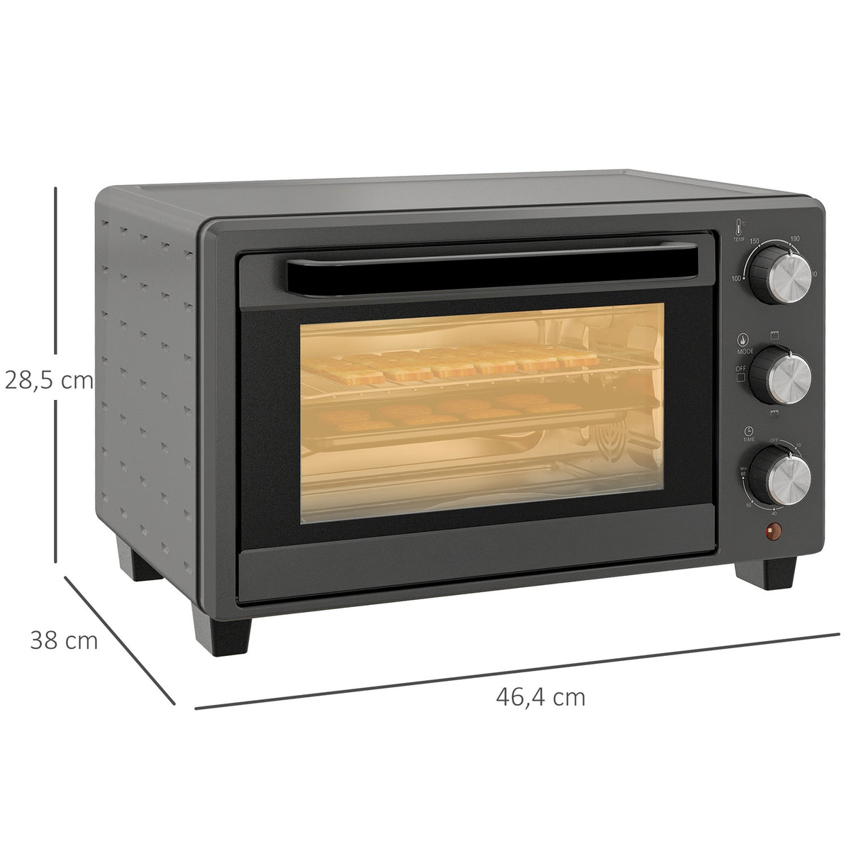 Mini oven 21L 1400W 60 min. Timer, small oven with 100°C-230°C adjustable temperature cooking time, mini oven with baking tray, wire rack, table oven made of stainless steel, gray