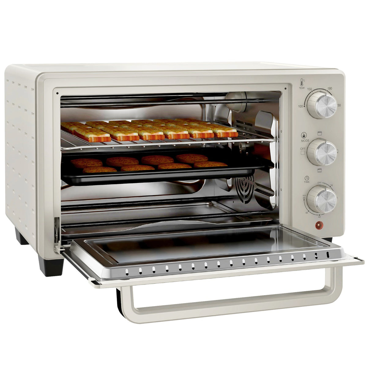 Mini oven 21L pizza oven mini oven baking tray grill rack crumb tray 1400W table oven 1h timer 100-230°C metal cream
