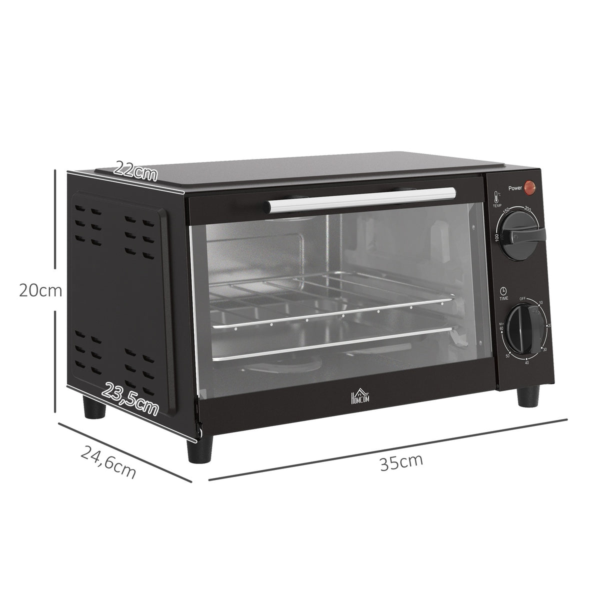 Mini oven 9L mini oven with baking tray, grill rack, 100 °C-230 °C, with adjustable temperature and cooking time, 60 min. timer, 750W, stainless steel, black