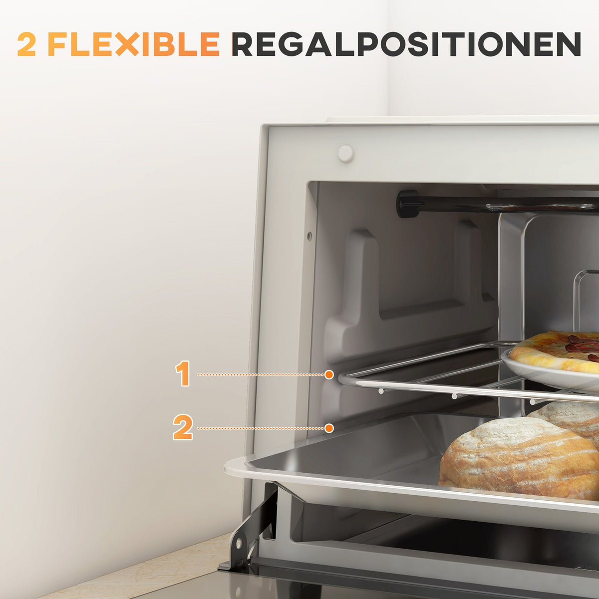Mini oven 9L mini oven with baking tray, grill rack, 100 °C-230 °C, with adjustable temperature and cooking time, 60 min. timer, 750W, stainless steel, cream white