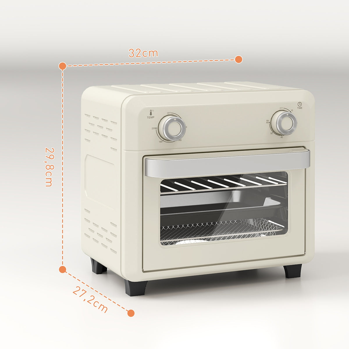 Mini oven with circulating air 10L 2 in 1 mini oven with oven rack, baking tray and crumb tray, 80°C-230°C hot air fryer with touch screen, timer, interior lighting, 1000W, stainless steel