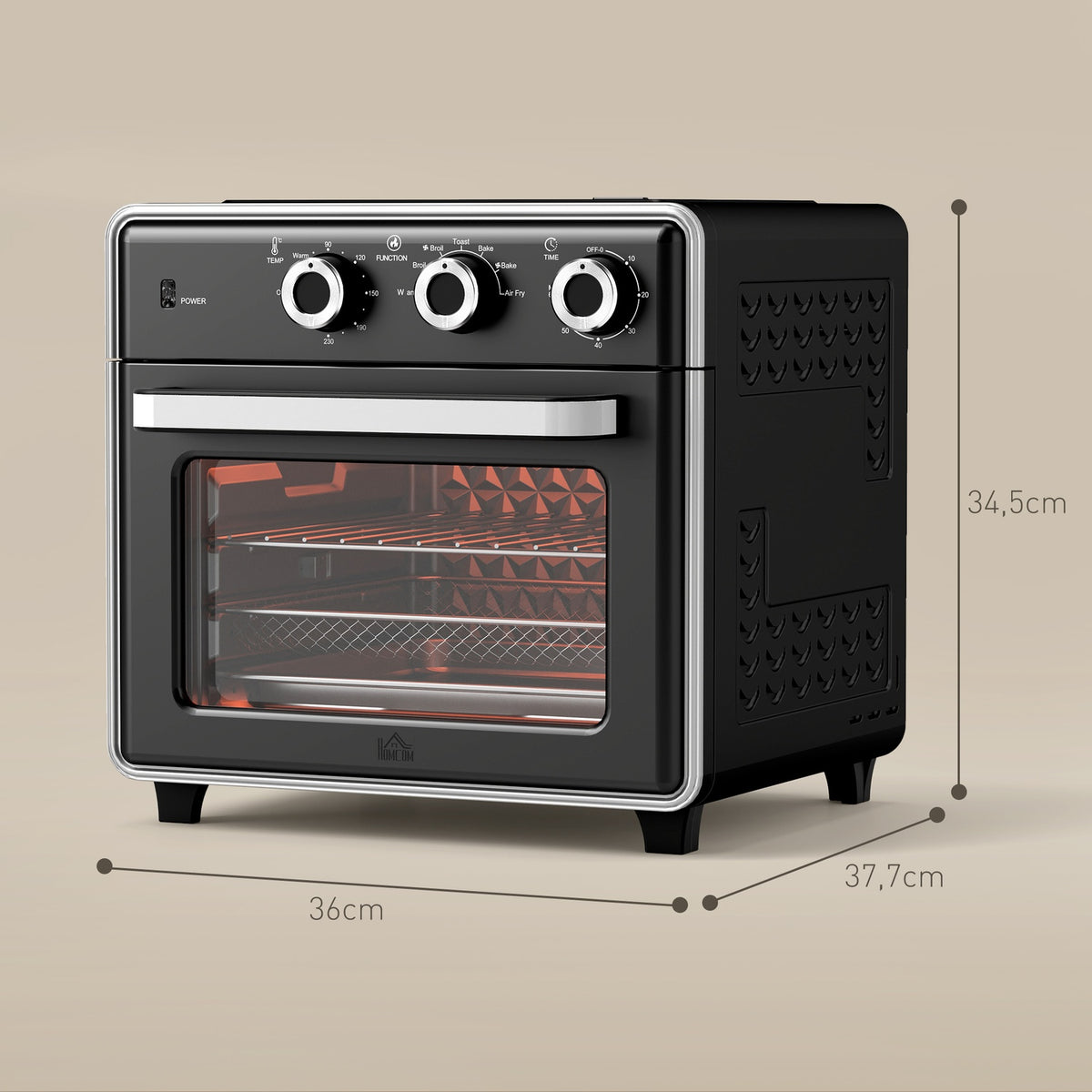 Mini oven with circulating air 20L mini oven with baking tray, grill rack and crumb tray, 90°C-230°C hot air fryer with 5 modes, frying basket, 60 min. timer, 1400W, metal