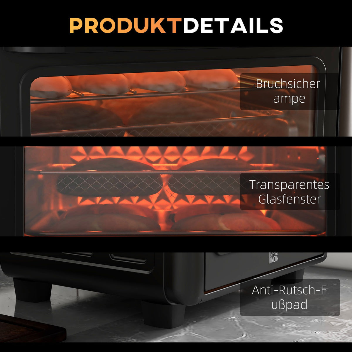 Mini oven with circulating air, 40 °C-220 °C, 13L mini oven with baking tray, grill rack, crumb tray, hot air fryer with 12 programs