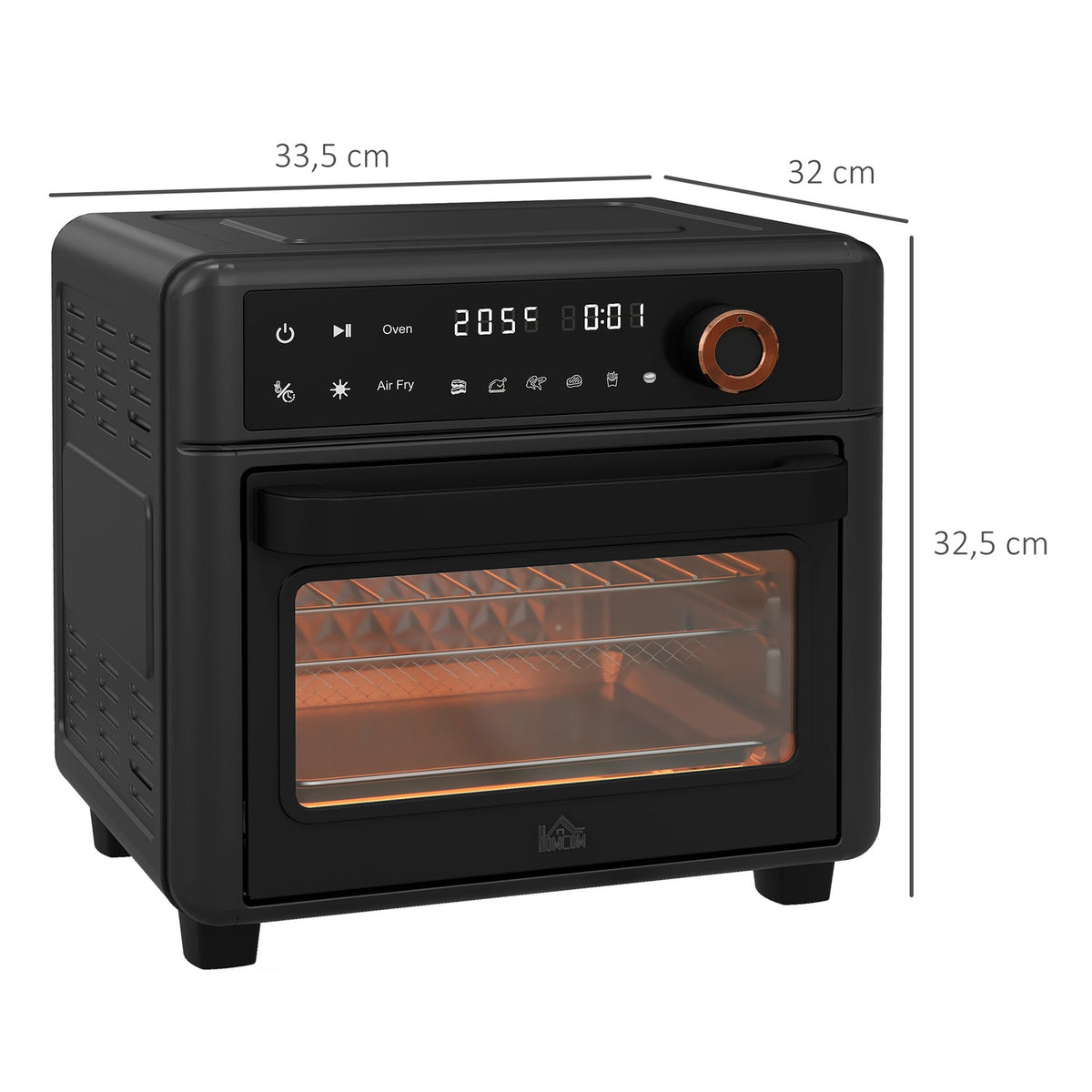 Mini oven with circulating air, 40 °C-220 °C, 13L mini oven with baking tray, grill rack, crumb tray, hot air fryer with 12 programs