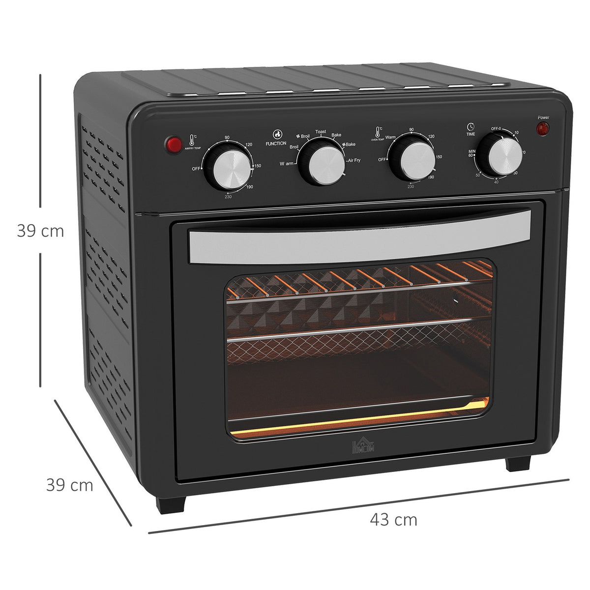 Mini oven with circulating air, 90°C-230°C, 30L, mini oven with baking tray, grill rack, crumb tray, hot air fryer with 7 modes, frying basket
