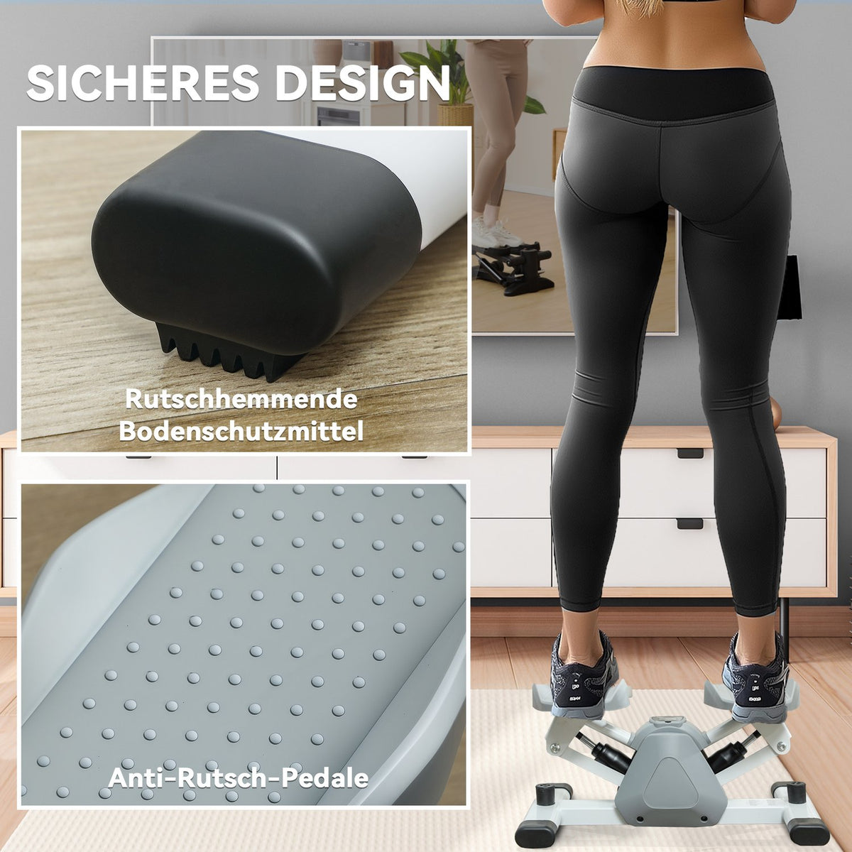 Mini stepper for home with LCD display, up-down stepper with non-slip pedals, stepper home trainer up to 100 kg, for leg training, home office fitness exercise, gray |