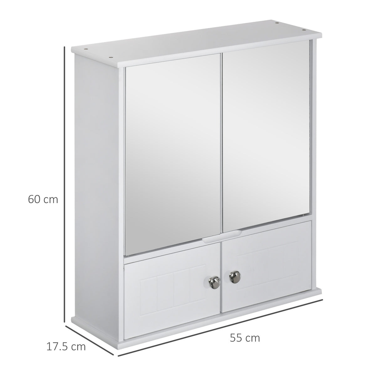 Mirror Cabinet Bathroom Cabinet With Glass Shelves, Wall Cabinet In White, 55X17.5X60Cm