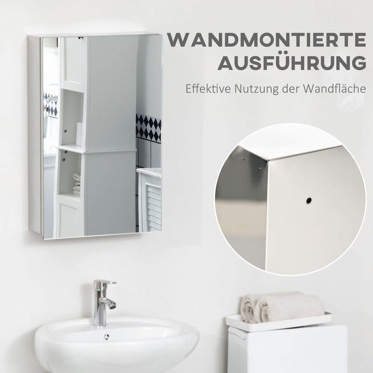 Mirror Cabinet, Bathroom Cabinet with 3 Tiers, Medicine Cabinet for Bathroom, Bedroom, Stainless Steel, Silver, 39 x 12 x 60cm