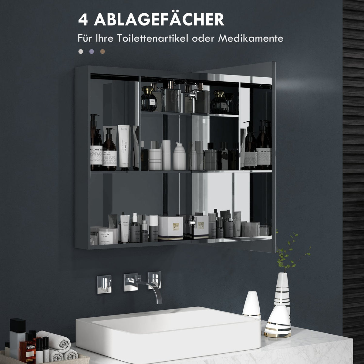 Mirror Cabinet Bathroom Led Lighting Touch Switch Anti-Fog Wall Cabinet Shelves Soft Close Silver