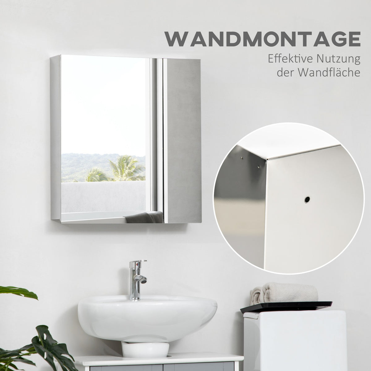 Mirror Cabinet Bathroom Mirror Cabinet With 3 Inner Shelves, Double Door Wall Cabinet, Wall Cabinet For Bathroom, Silver, 54X13X60Cm