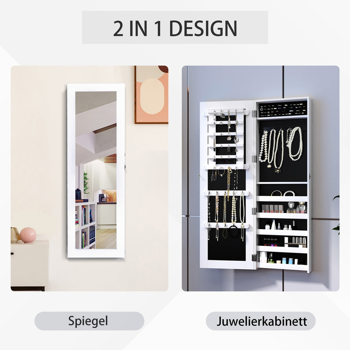 Mirror Cabinet Jewelry Cabinet 2 In 1 Wall Mirror, Large Storage Space, 37X9.5X112Cm