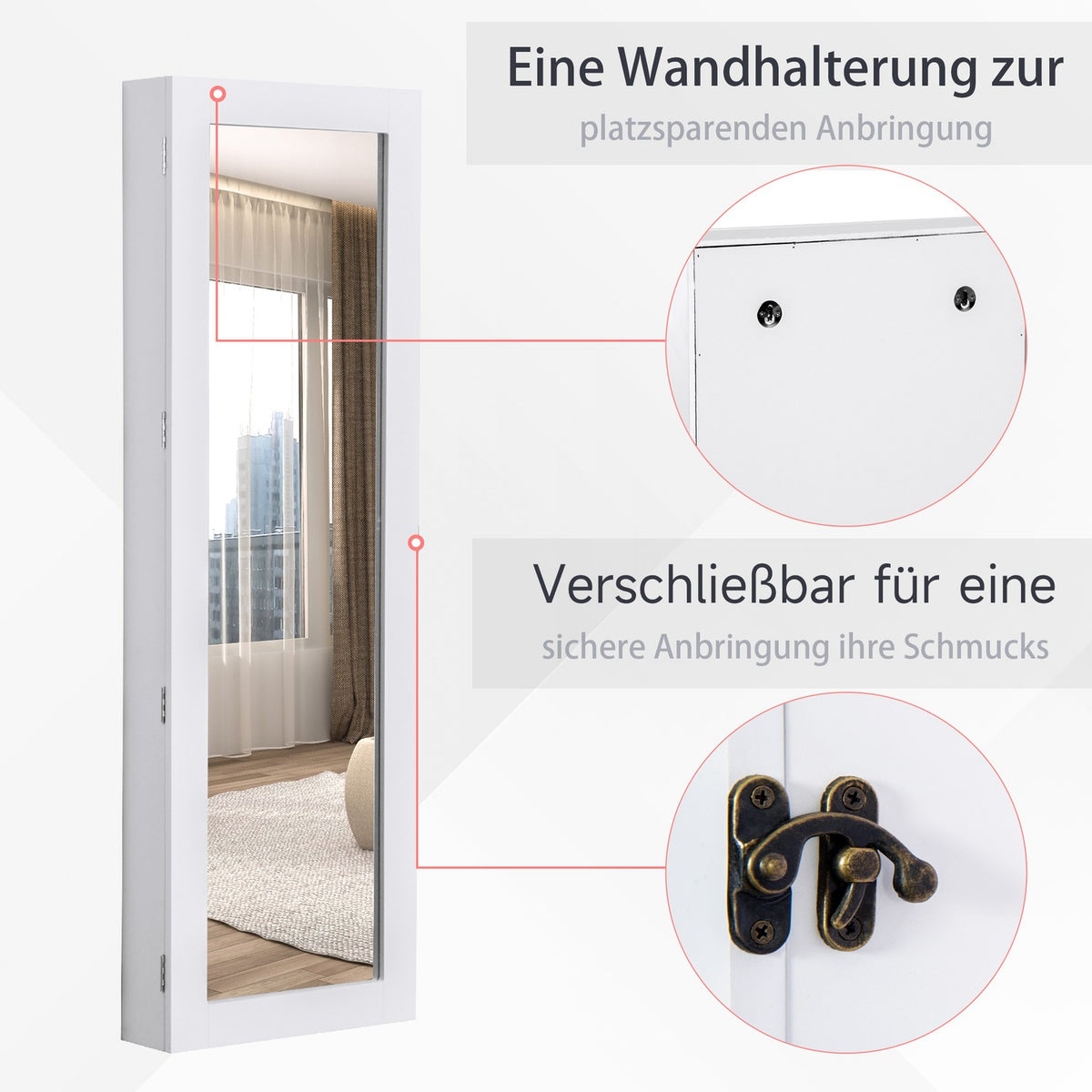 Mirror Cabinet Jewelry Cabinet 2 In 1 Wall Mirror, Large Storage Space, 37X9.5X112Cm