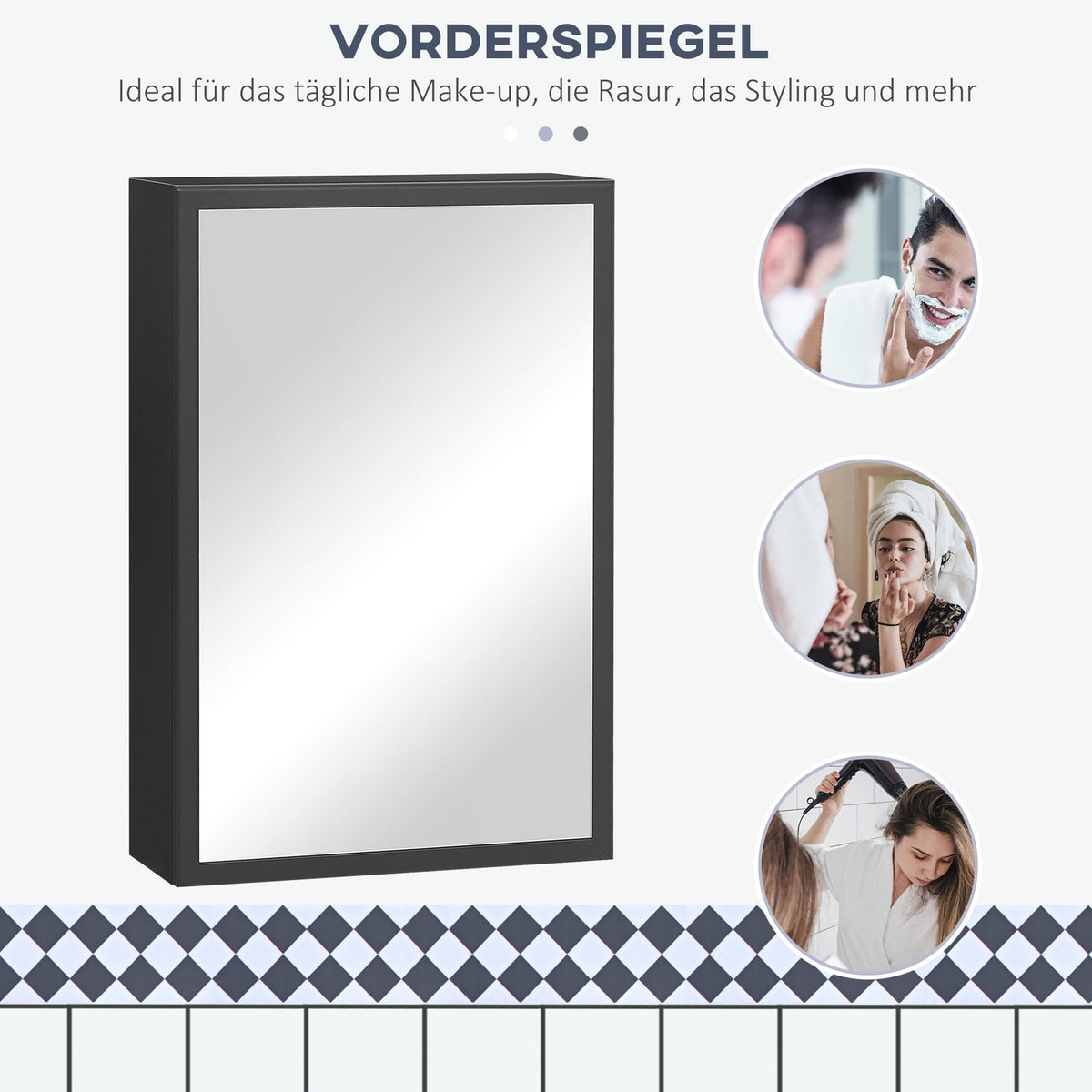 Mirror Cabinet Modern Wall Cabinet With Mirror & 3 Layers, Black, For Bathroom, 40X15X60 Cm