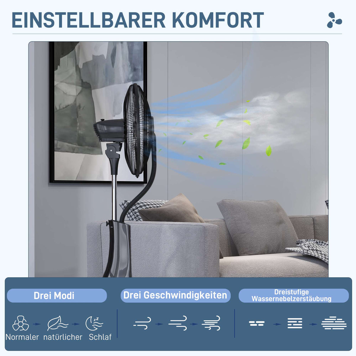 Misting Pedestal Fan with Remote, Black, 3L Tank