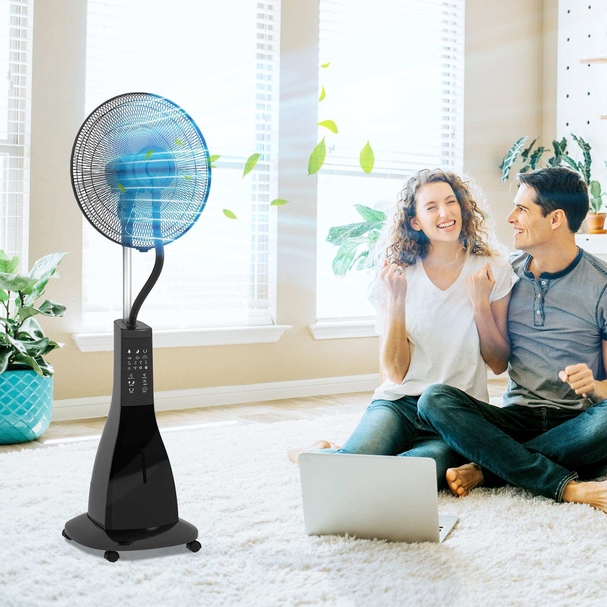 Misting Pedestal Fan with Remote, Black, 3L Tank