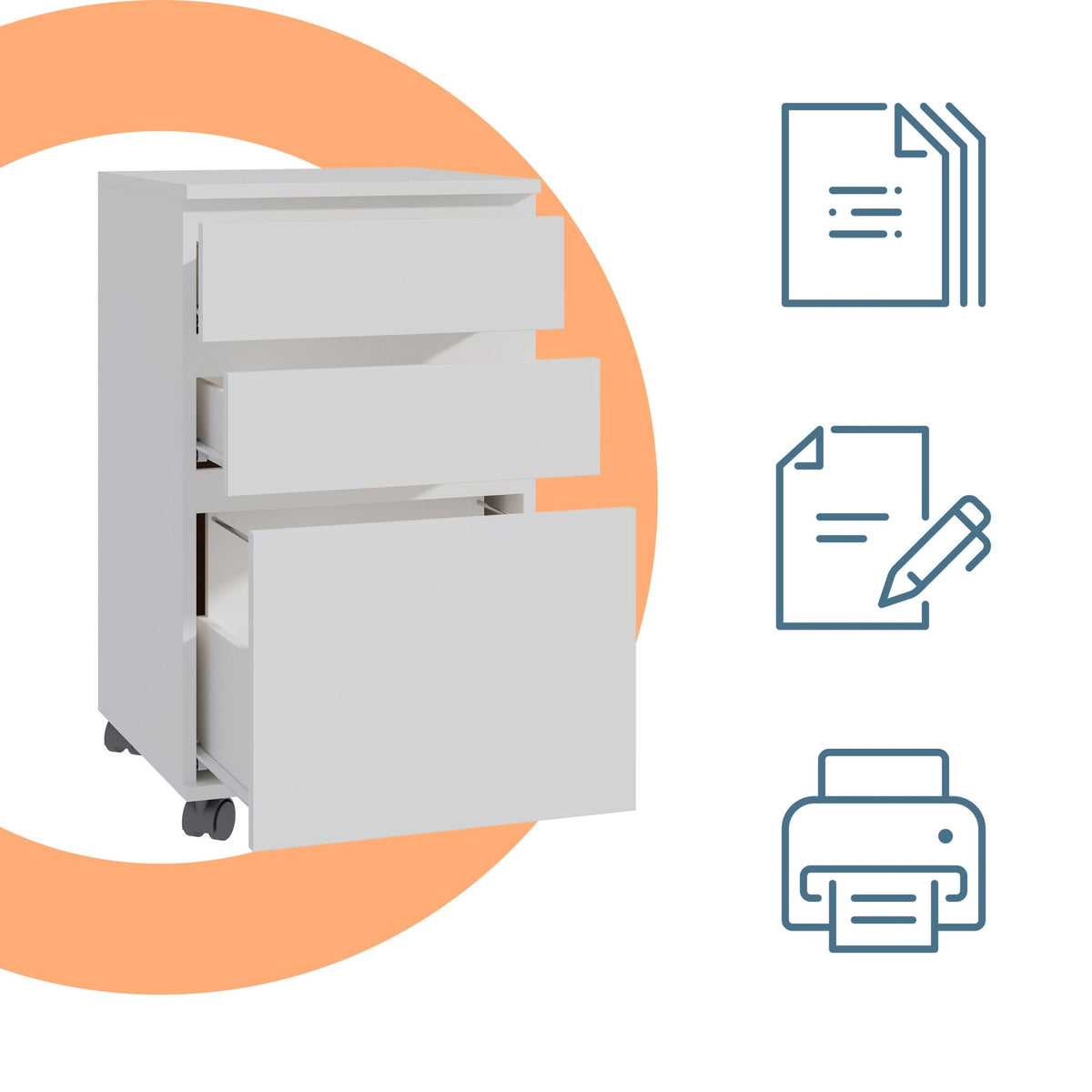 Mobile 3-Drawer Cabinet with Hanging File System