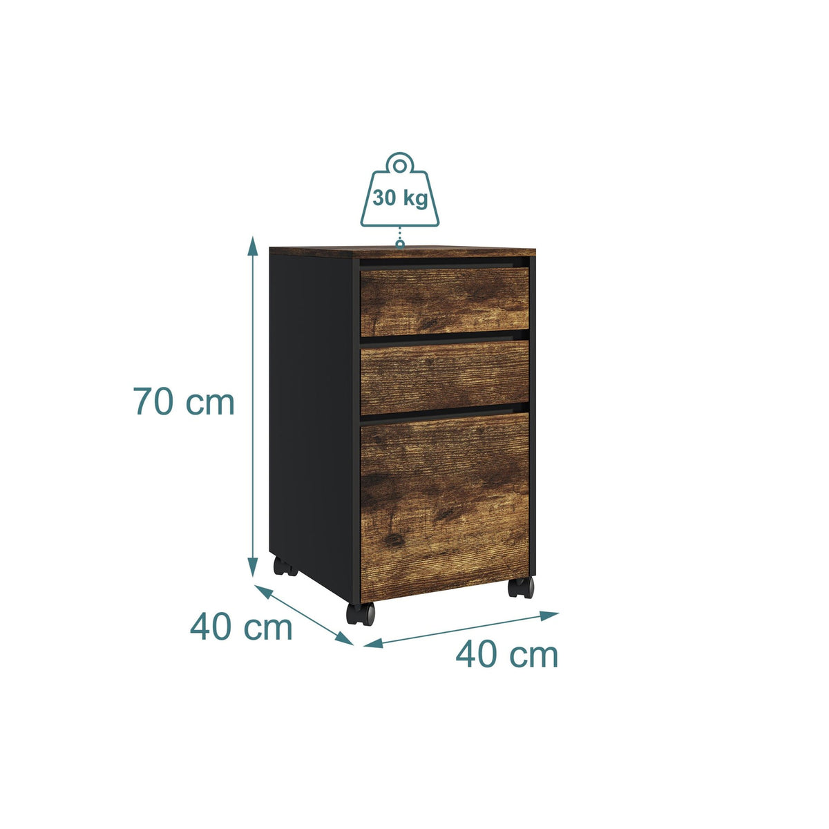 Mobile 3-Drawer Cabinet with Hanging File System