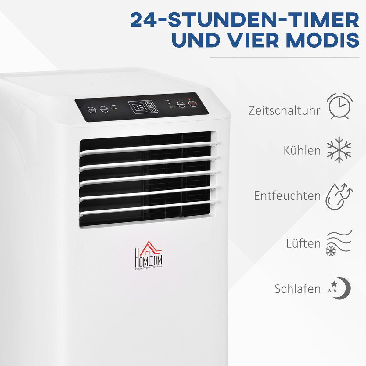 Mobile Air Conditioner 2.6 Kw 3-In-1 Air Conditioner Cooling Dehumidification And Ventilation 12-18㎡ 24H Timer With Remote Control 2 Speed Levels