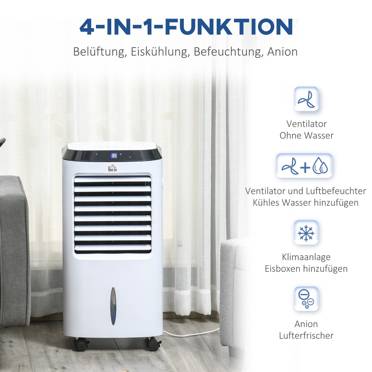 Mobile Air Conditioning With Air Humidification Water Cooling Air Conditioner Air Cooler 8H Timer Remote Control Usage Space 20㎡ 600W Abs 38.2X31.6X76Cm