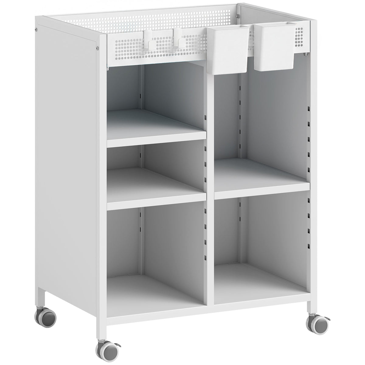 Mobile Bookshelf with Adjustable Shelves & Baskets, White