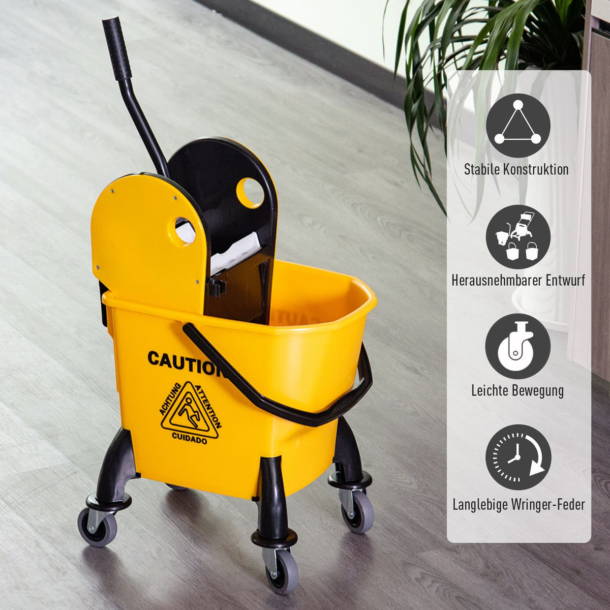 Mobile Bucket Cleaning Trolley With Wringing Device, 26 Liters, Yellow, 44X36X90Cm, Light And Efficient
