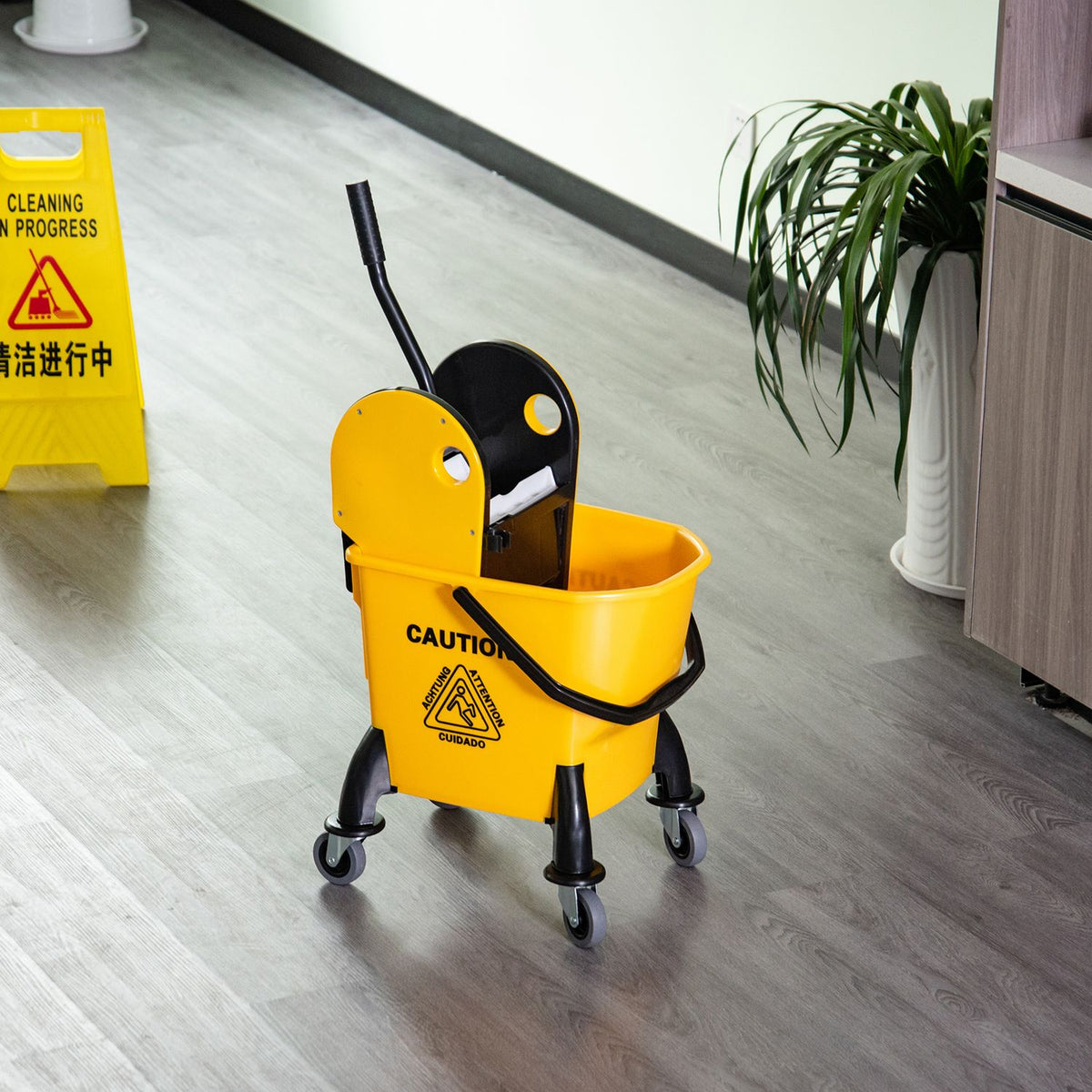 Mobile Bucket Cleaning Trolley With Wringing Device, 26 Liters, Yellow, 44X36X90Cm, Light And Efficient