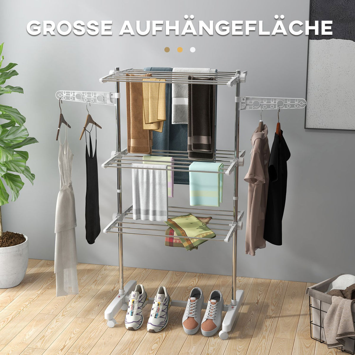 Mobile Clothes Airer Tumble Dryer 3 Levels Foldable Roll 80-142 X 55 X 152 Cm