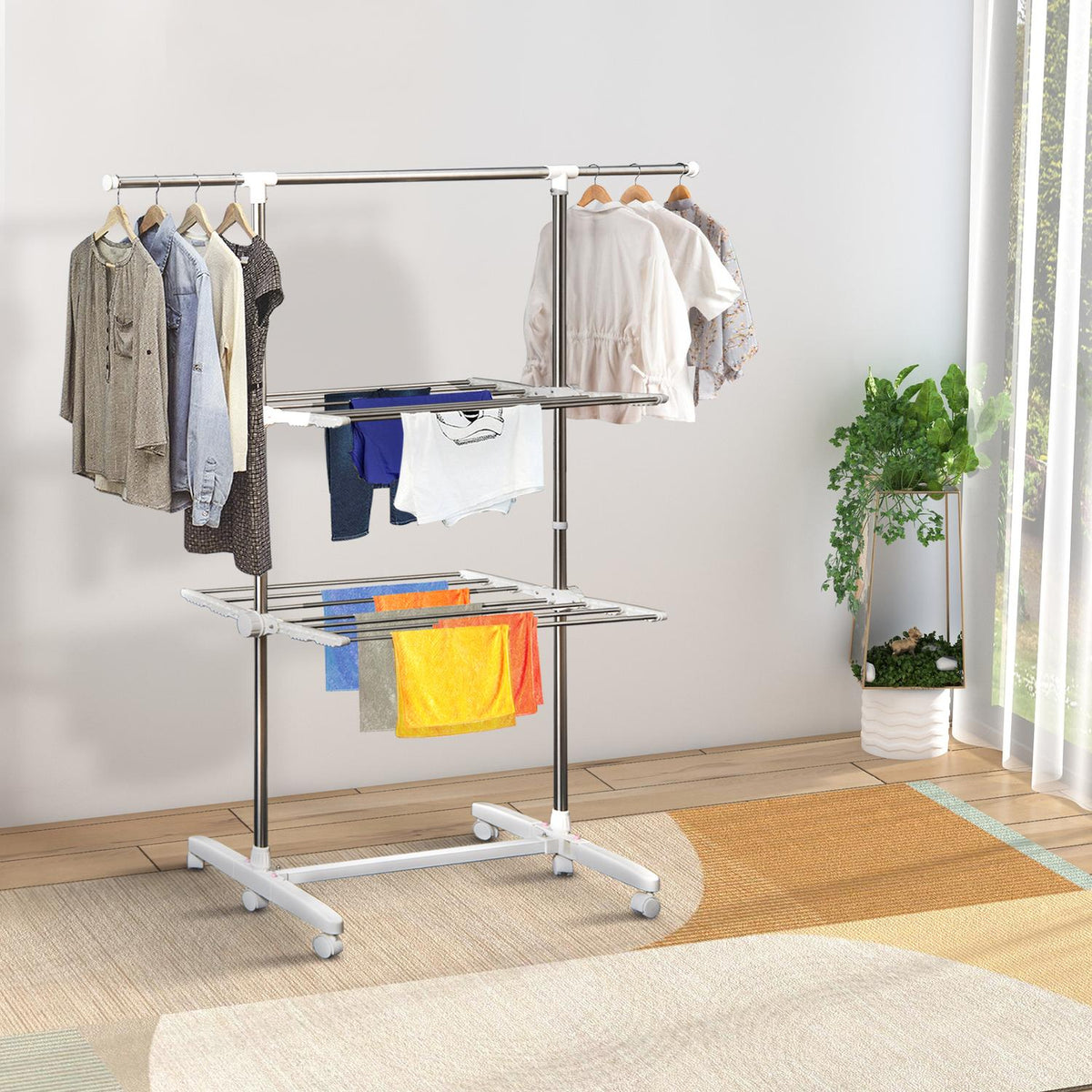 Mobile Clothes Airer Tumble Dryer Tower Side Wings Foldable On 2 Levels (2 Levels)