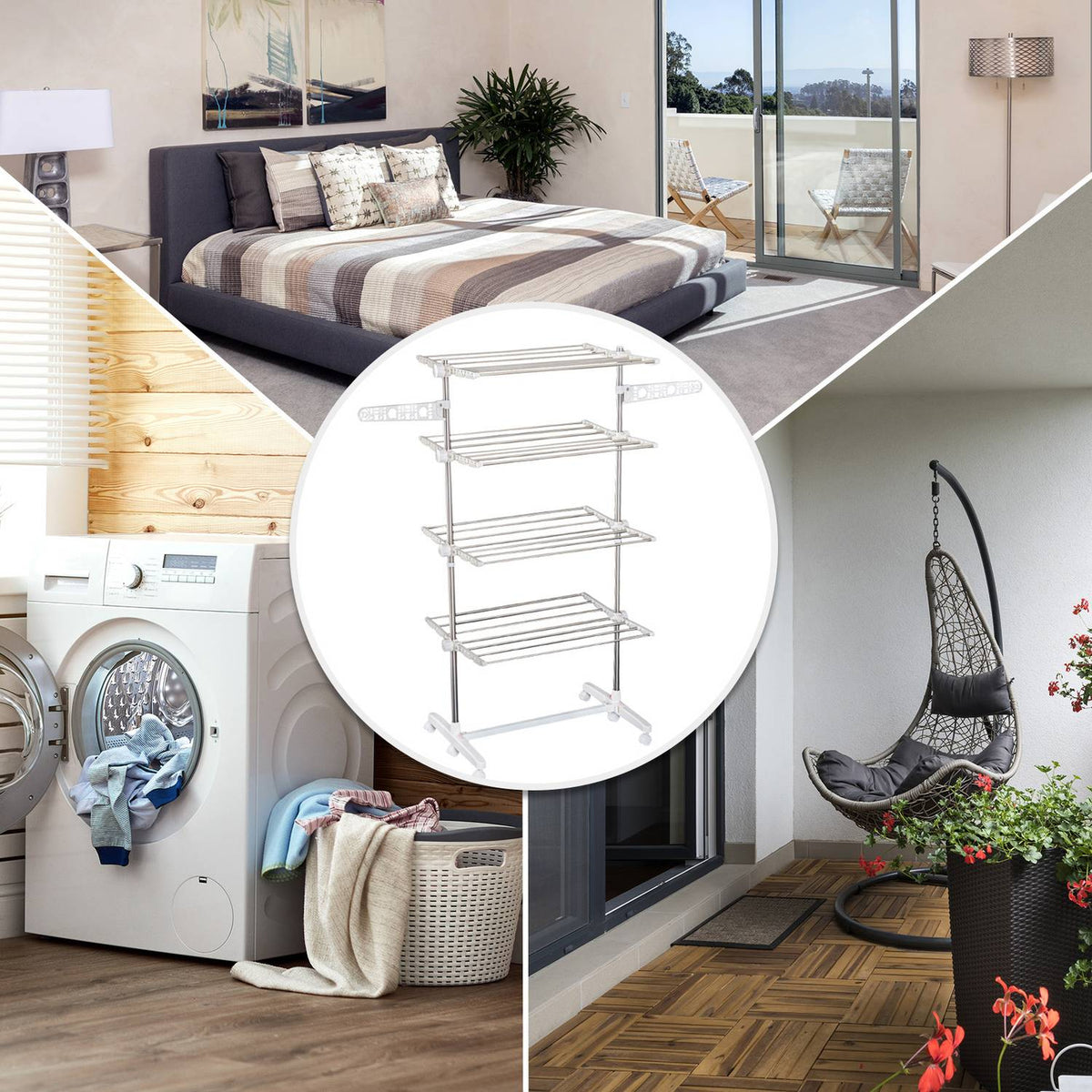 Mobile Clothes Airer Tumble Dryer Tower Side Wings Foldable To 3 Or 4 Levels (4 Levels)