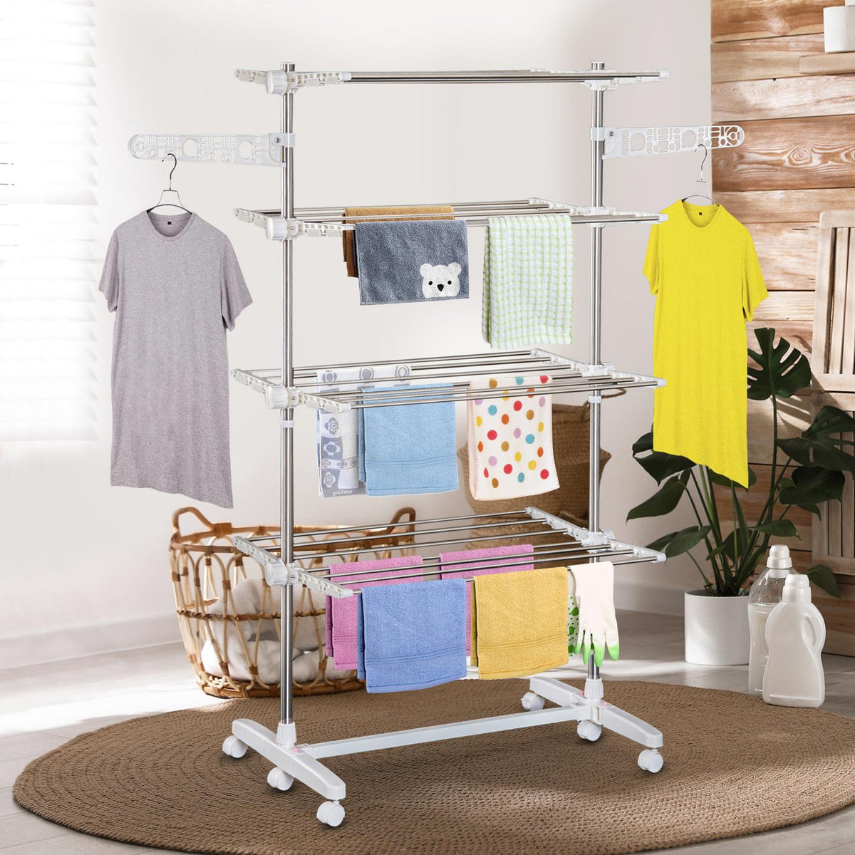 Mobile Clothes Airer Tumble Dryer Tower Side Wings Foldable To 3 Or 4 Levels (4 Levels)