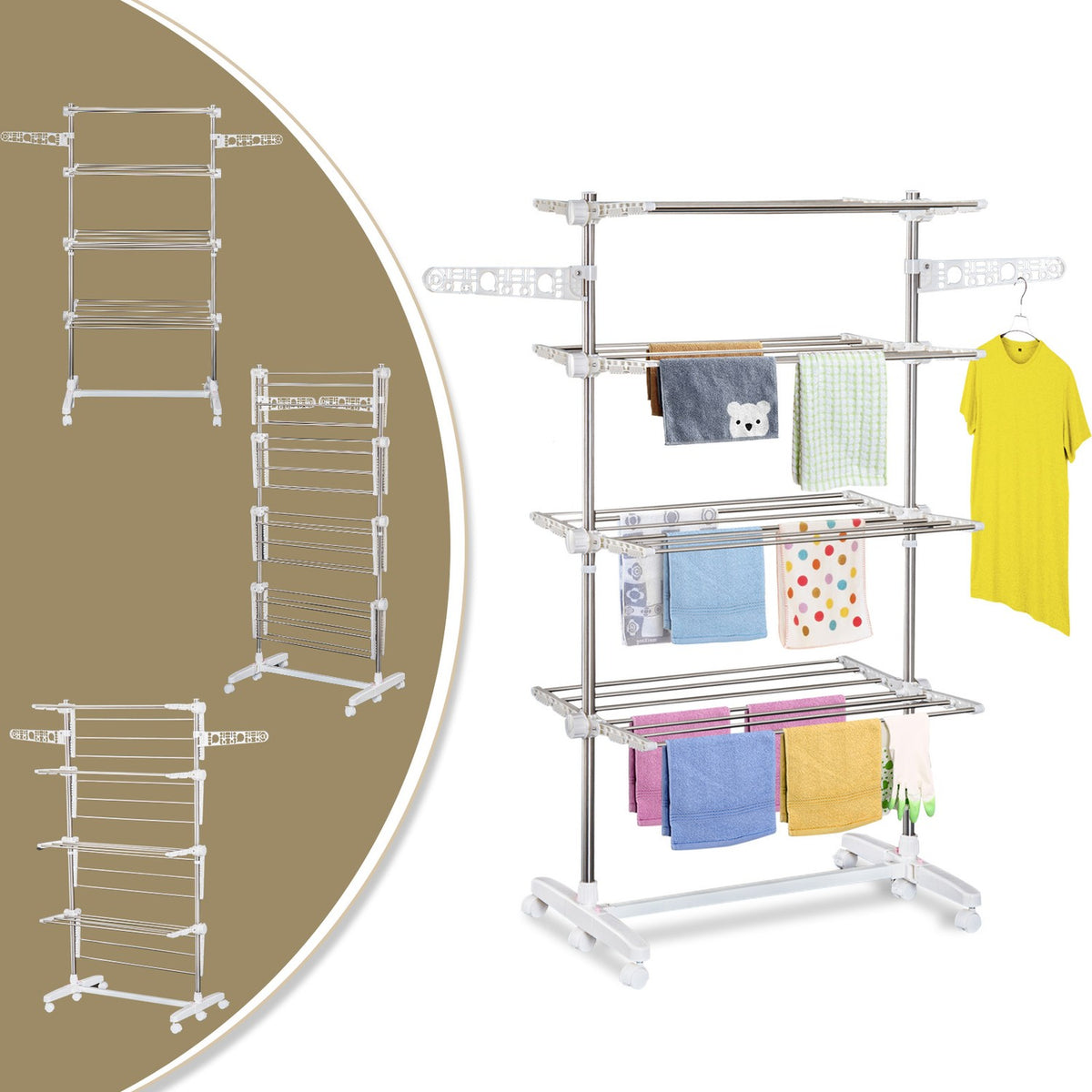 Mobile Clothes Airer Tumble Dryer Tower Side Wings Foldable To 3 Or 4 Levels (4 Levels)