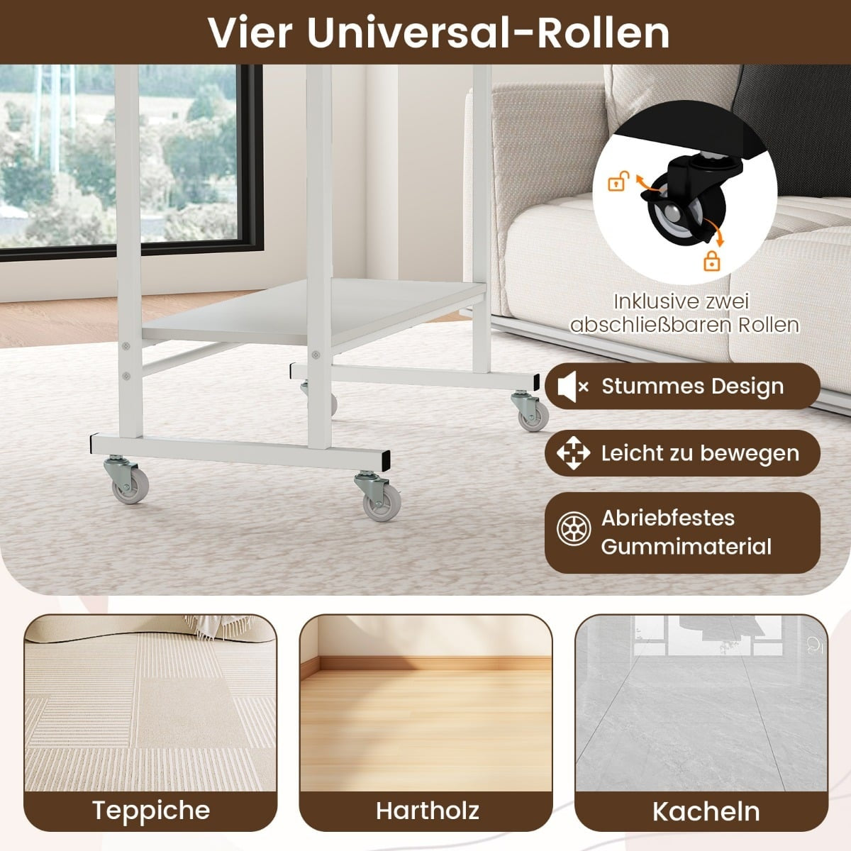 Mobile Computer Desk with Keyboard Tray, White, 80x50x78 cm