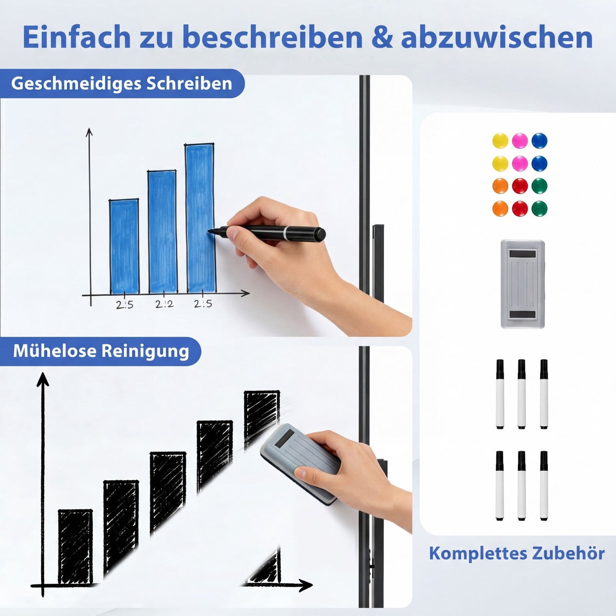 Mobile Double-Sided Magnetic Whiteboard with Stand