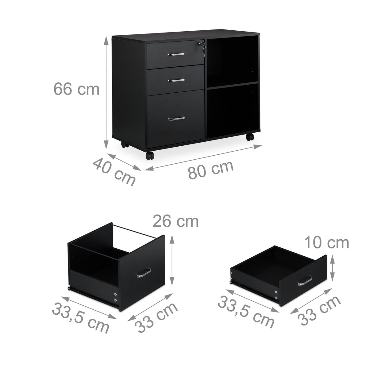 Mobile File Cabinet with 3 Drawers and File Storage