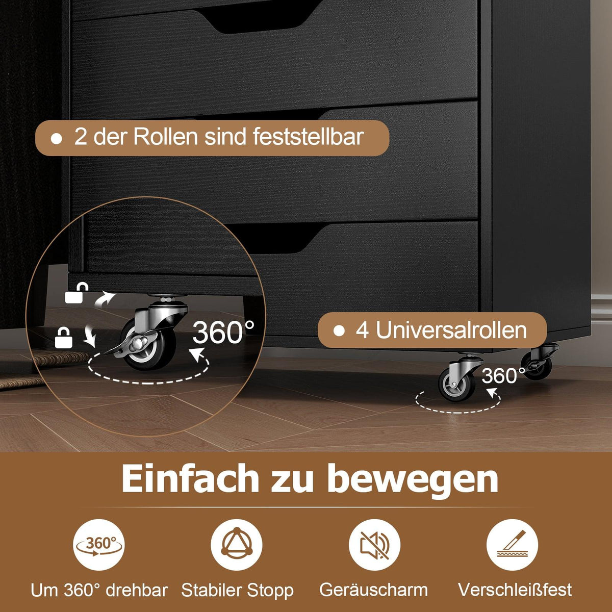 Mobile File Cabinet with 7 Drawers, Black, Locking Wheels