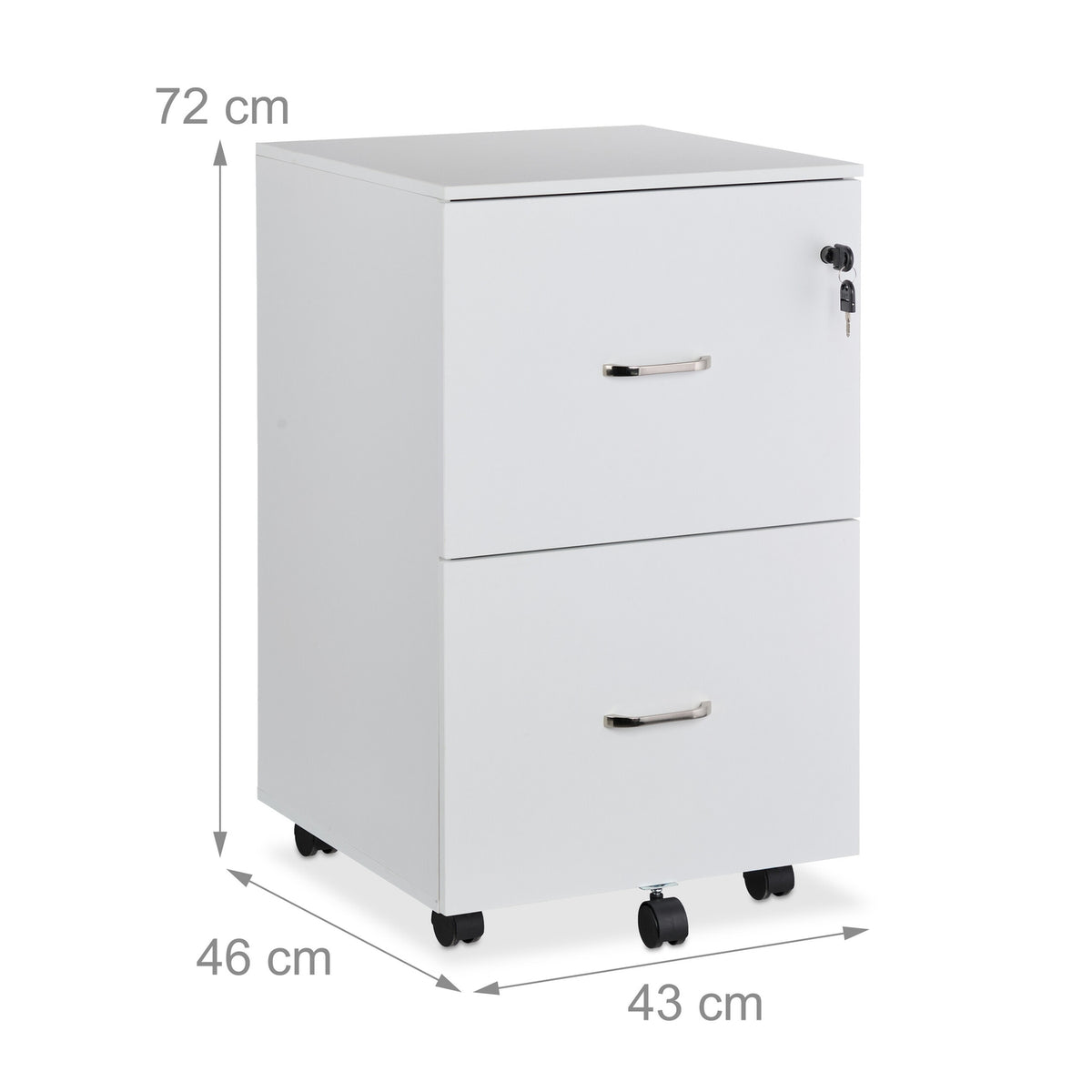 Mobile File Cabinet with Lock, 2 Drawers, A4/Letter Files