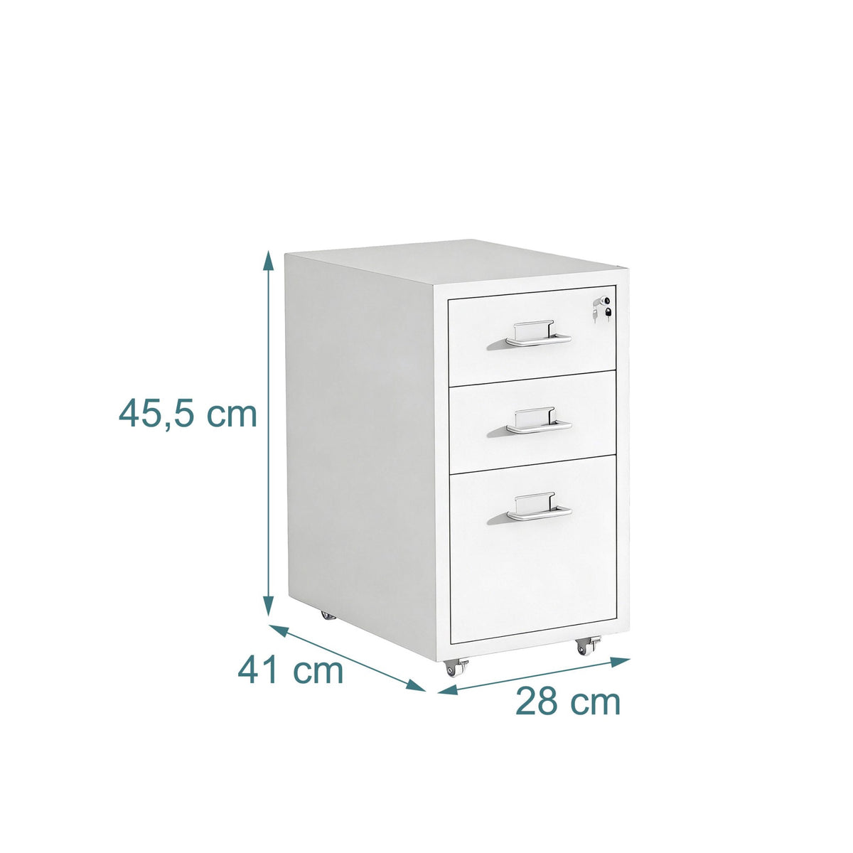 Mobile Metal Filing Cabinet, 3-Drawer Locking Rolling