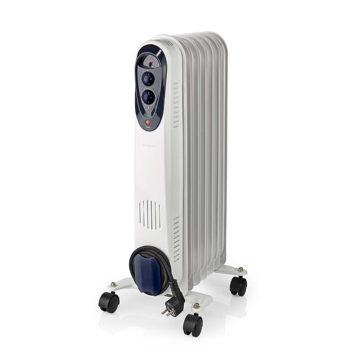 Mobile Oil Radiator | 600 / 900 / 1500 W | 7 Fins | Adjustable thermostat | 3 Heat Settings | Fall over protection | White