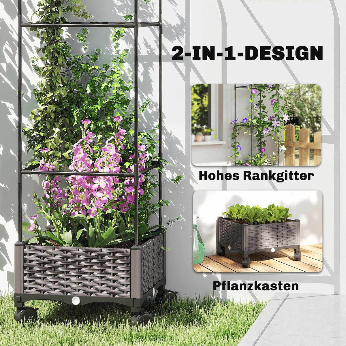 Mobile Planter Box with Trellis, 185cm, 24L Capacity