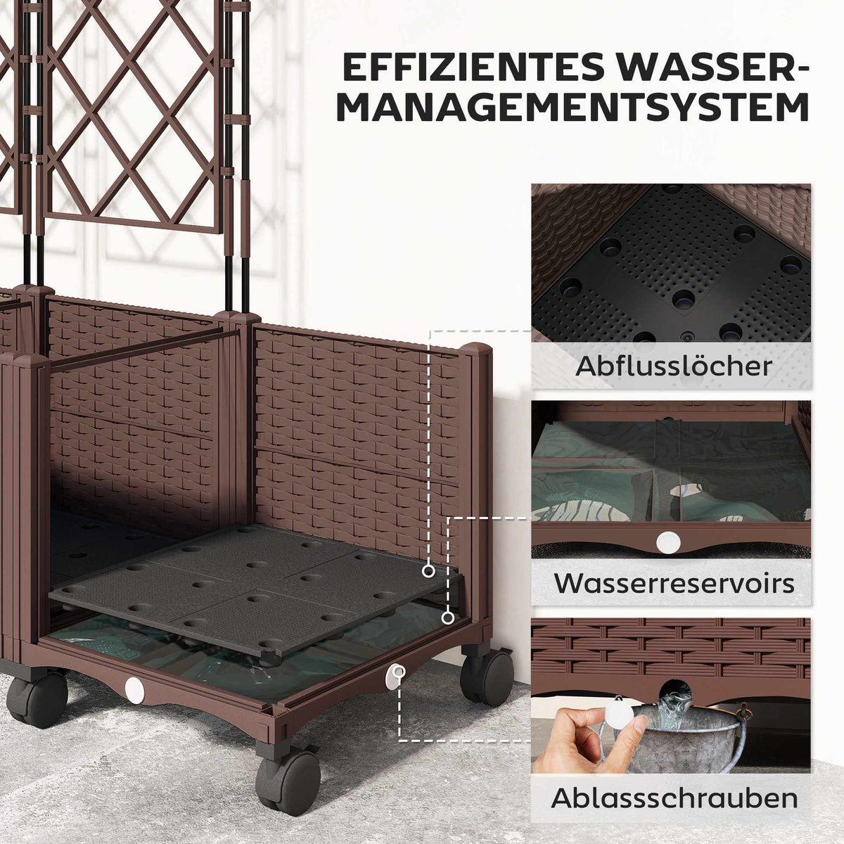 Mobile Planter with Trellis, Self-Watering, 120x40x192 cm