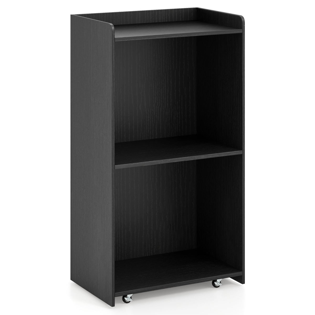 Mobile Podium Stand with Shelves, Black, 105 cm