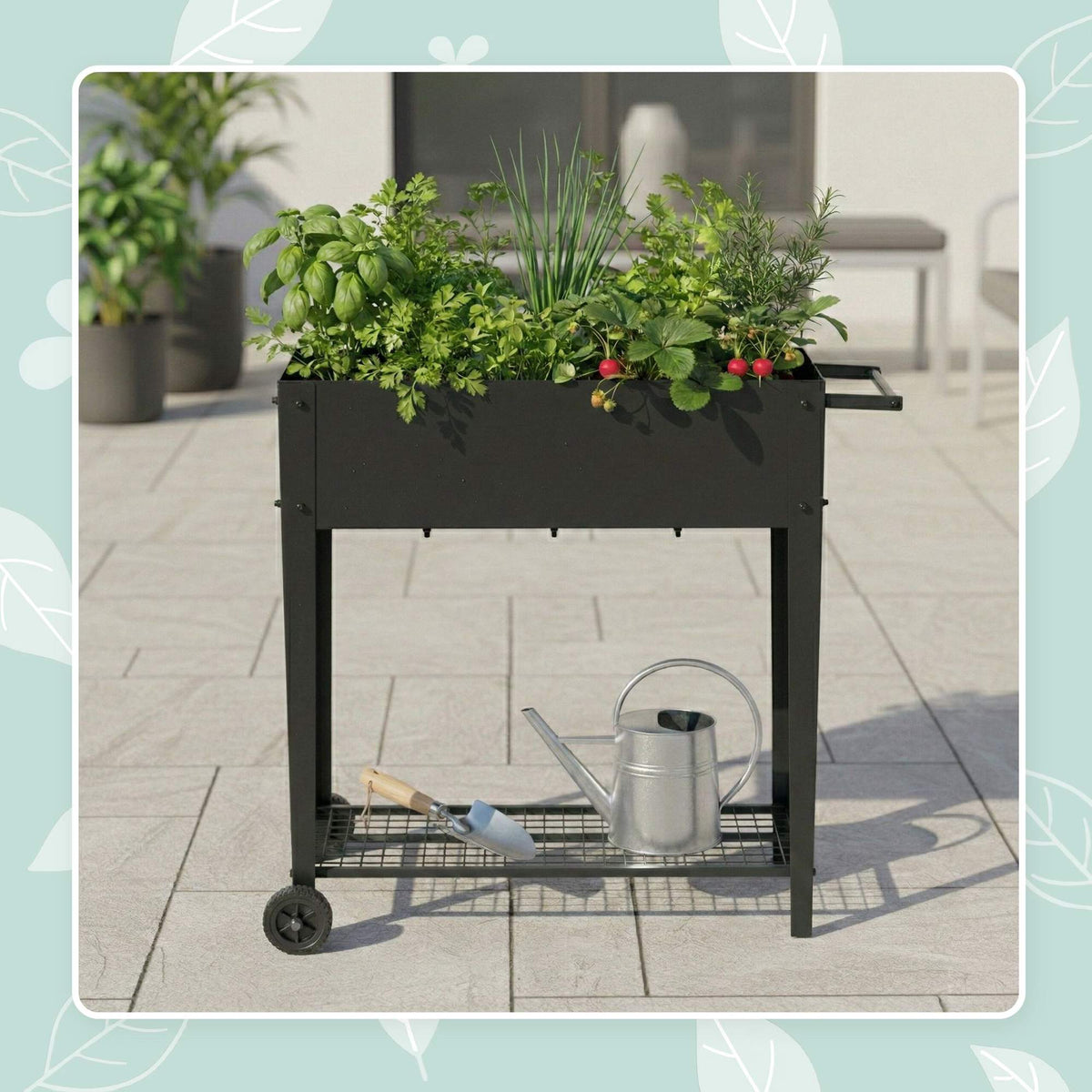 Mobile Raised Garden Bed – Wheels, Storage Shelf