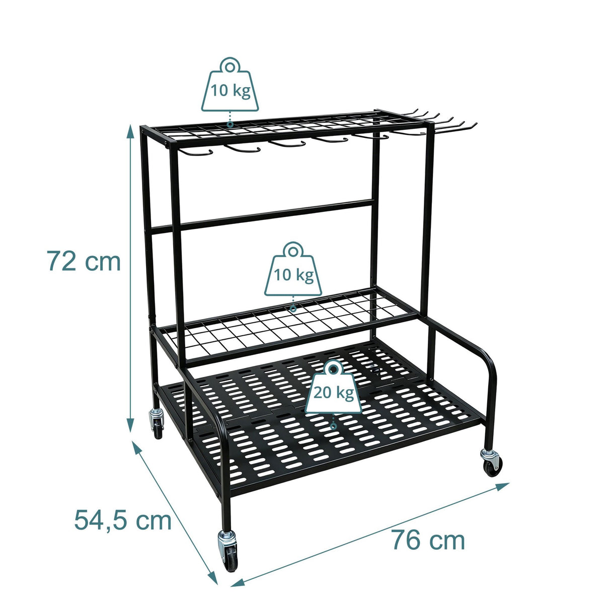 Mobile Steel Garden Tool Rack with Castors, Black