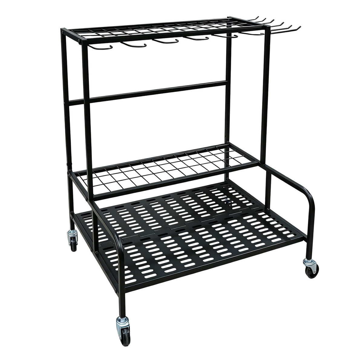 Mobile Steel Garden Tool Rack with Castors, Black