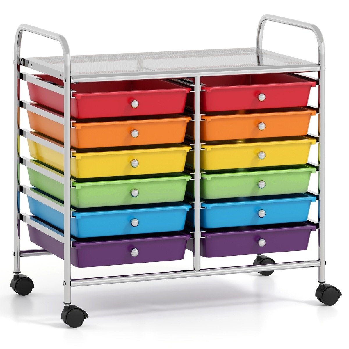 Mobile Storage Cart with 12 Stackable Drawers, Multi-Color