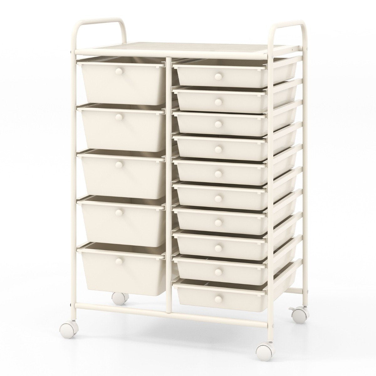 Mobile Storage Cart with 15 Stackable Drawers, White