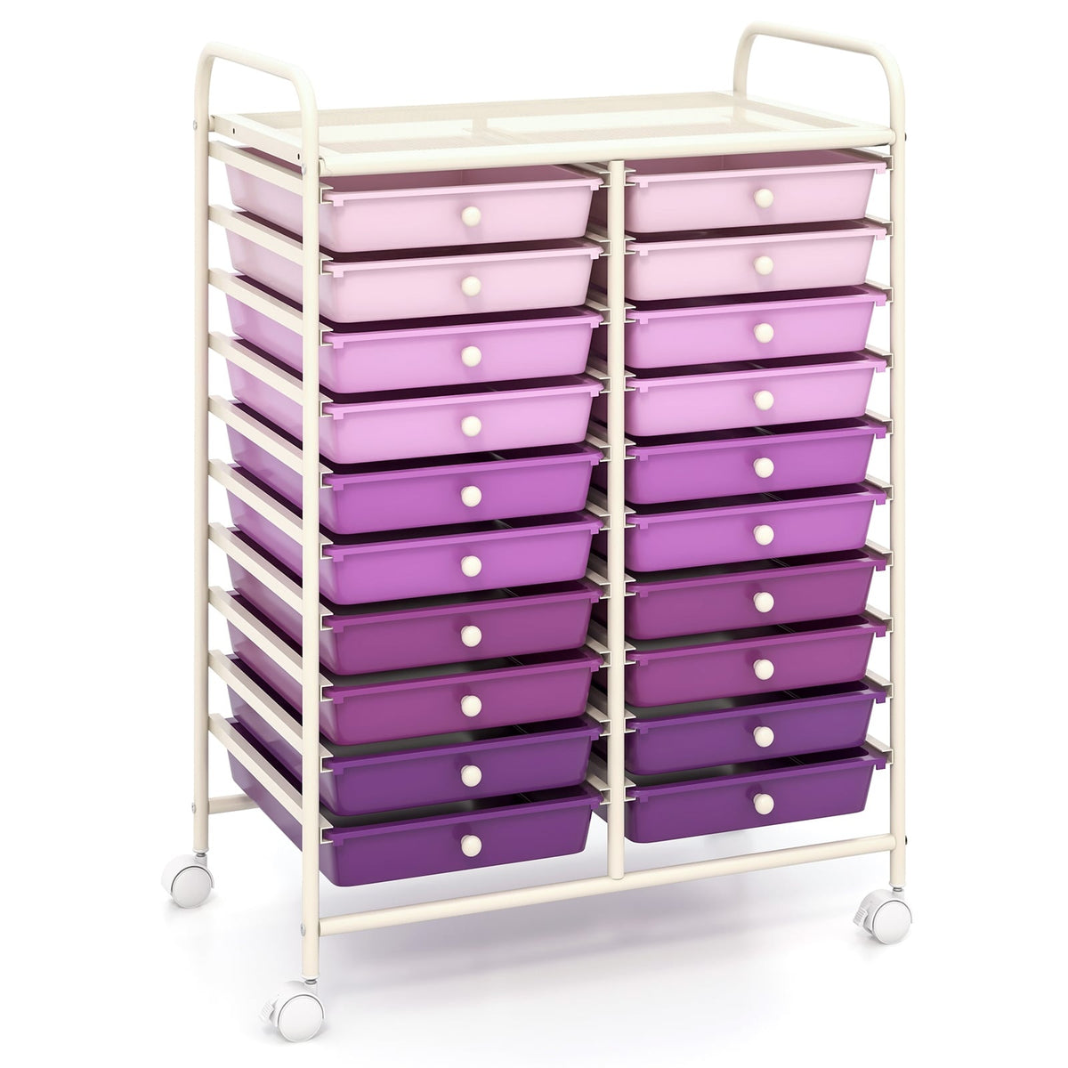 Mobile Storage Cart with 20 Stackable Drawers, Purple